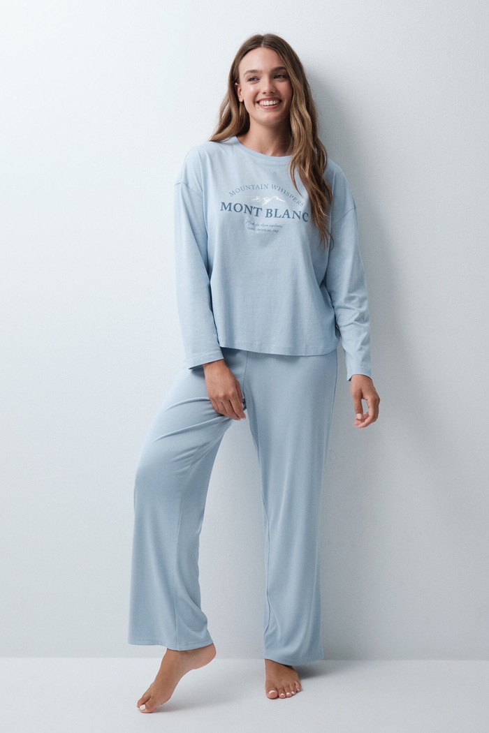 Odzież women'secret Longsleeve lounge damski bawełniany 3274586 niebieski