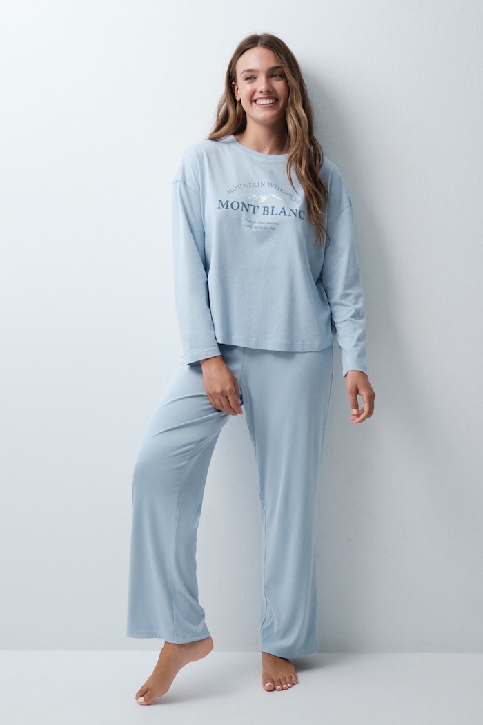Odzież women'secret Longsleeve lounge damski bawełniany 3274586 niebieski