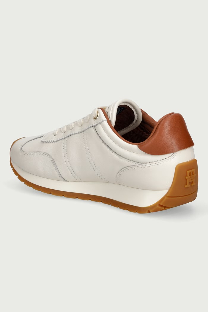 Obuwie Tommy Hilfiger TH PREMIUM CASUAL RUNNER sneakersy damskie skórzane FW0FW09713 beżowy