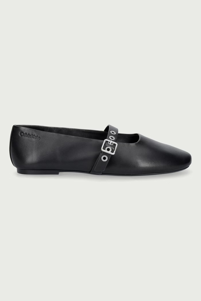 Calvin Klein Baleriny skórzane OBL BALLERINA MJ BUCKLE LTH HW0HW03466 czarny SS27