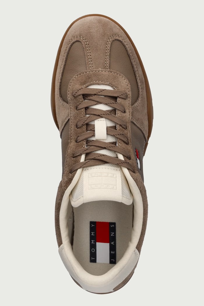 TOMMY JEANS LOW LTH SDE RUNNER sneakersy męskie skórzane Tommy Jeans EM0EM01804 brązowy