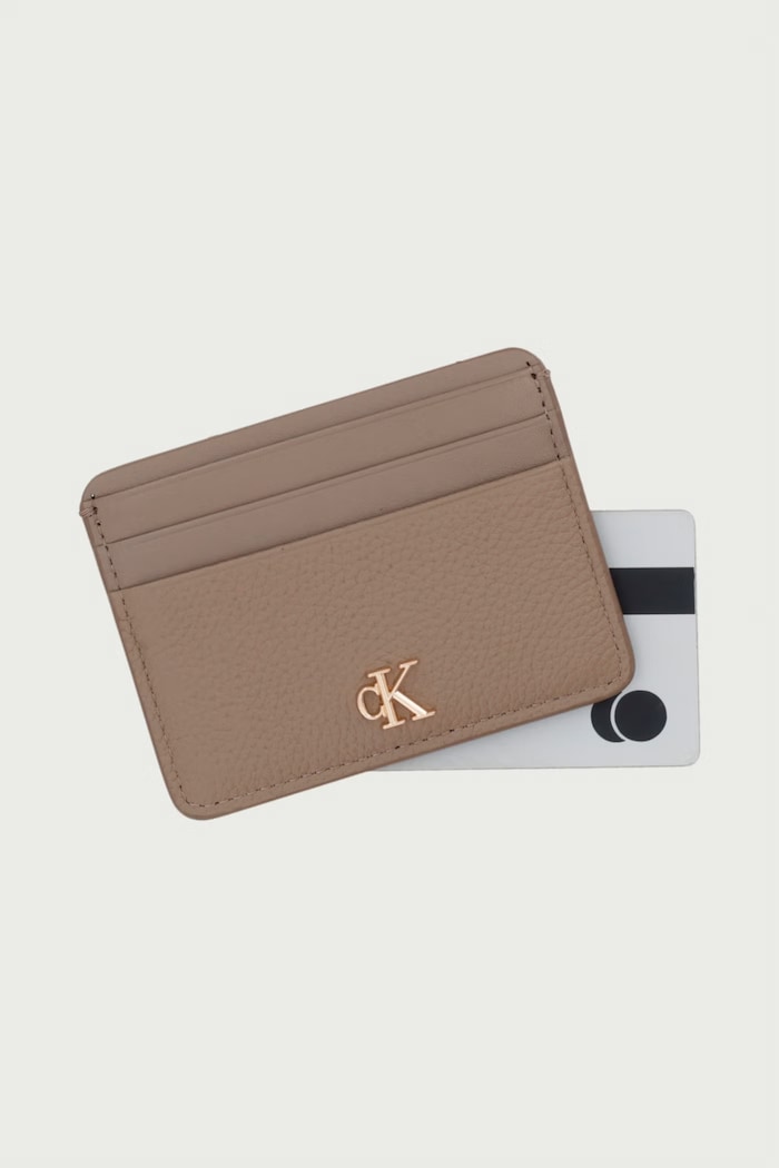 Akcesoria Calvin Klein Etui na karty damskie skórzane LV04F1291G beżowy