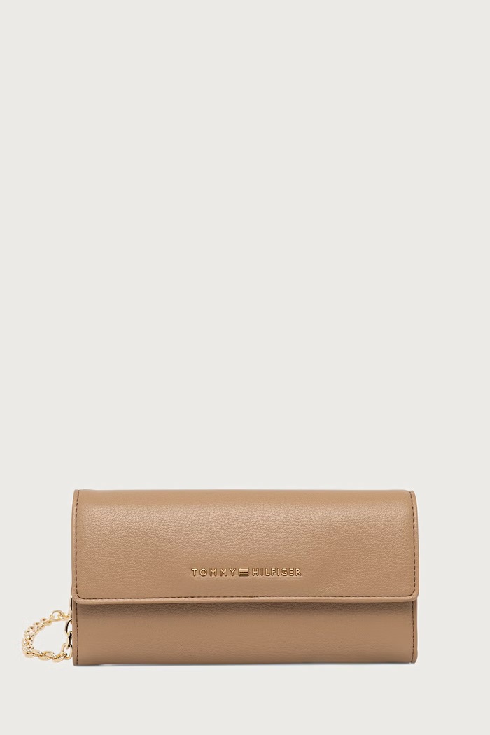 Tommy Hilfiger Portfel damski z imitacji skóry beżowy AW0AW19347