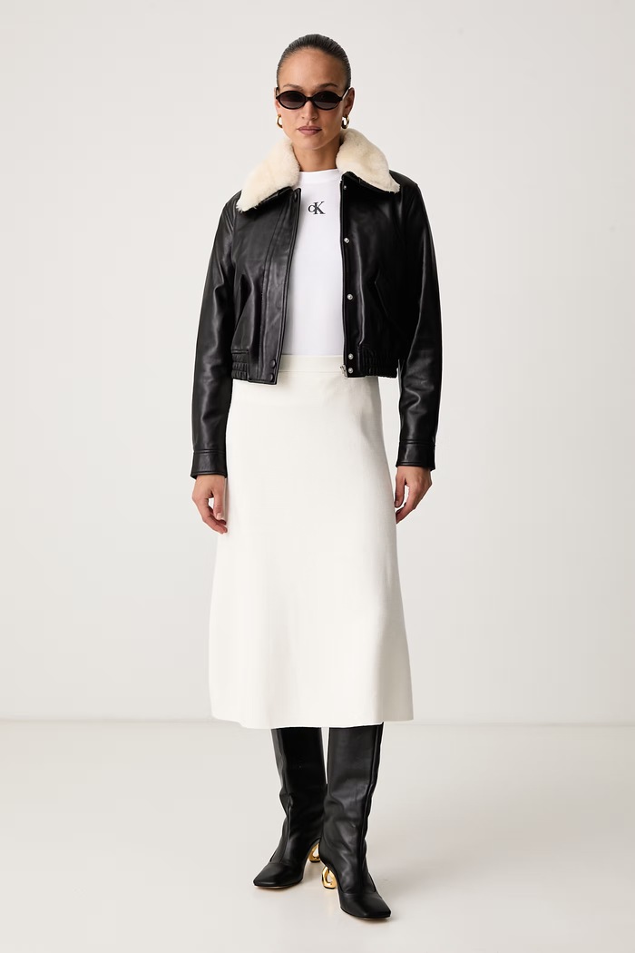 Calvin Klein Spódnica rozkloszowana z wiskozą LV044J303G beżowy SS27