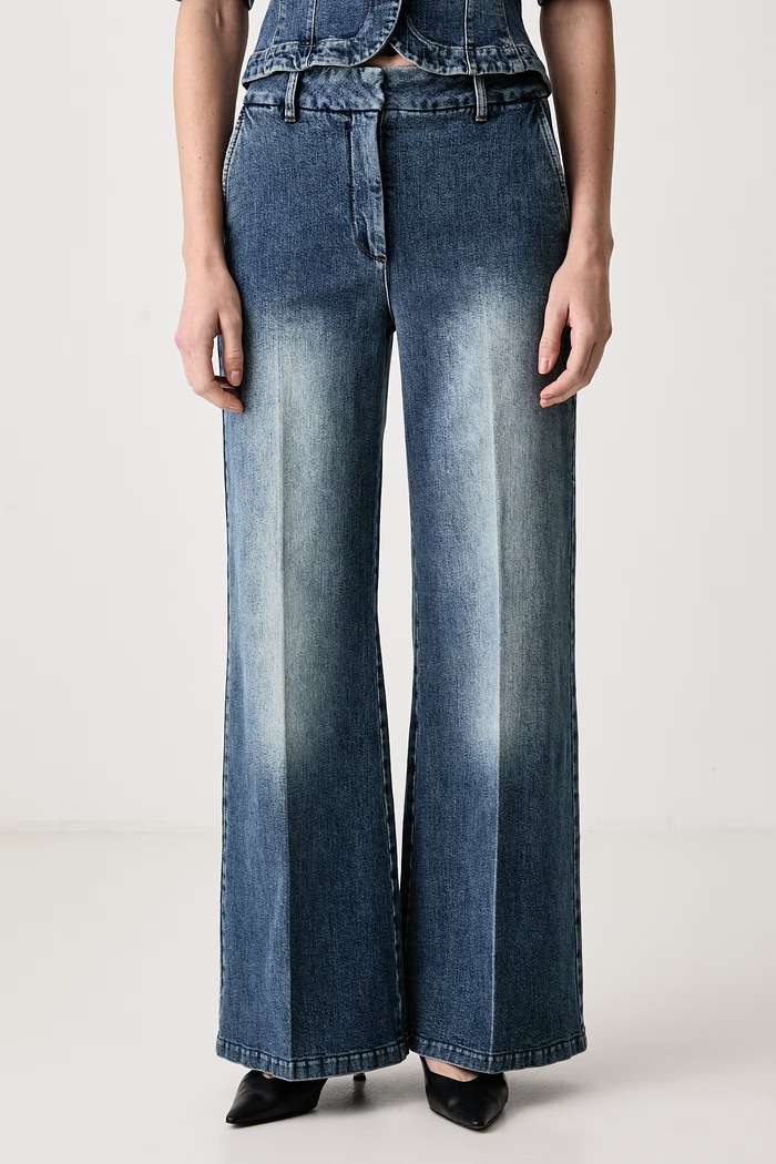 MUNTHE Jeansy wide leg damskie niebieski 264142026409