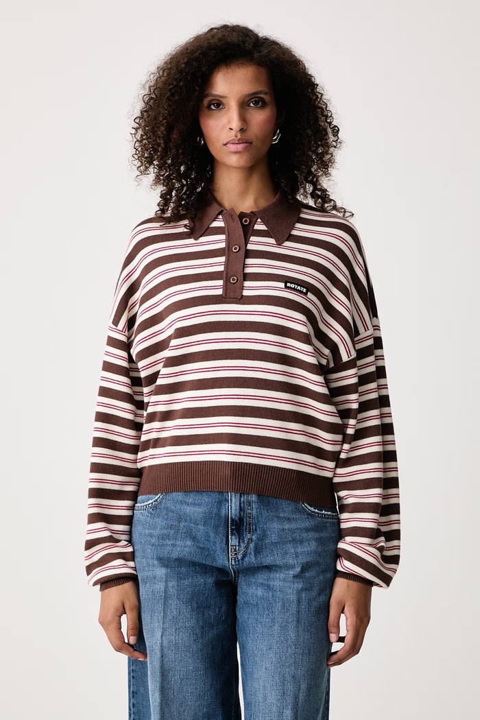 Rotate Sweter damski z dodatkiem wełny brązowy 1151373118