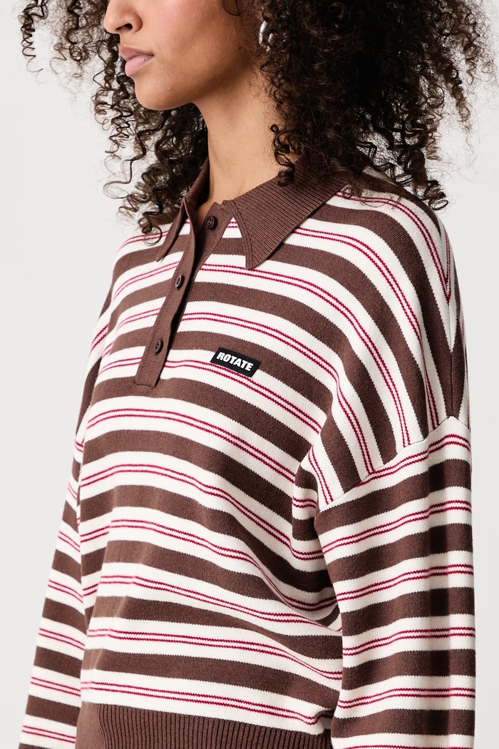 Sweter damski z dodatkiem wełny Rotate 1151373118 brązowy