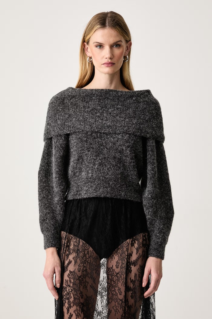 Gestuz Sweter damski z wełną szary 10911658