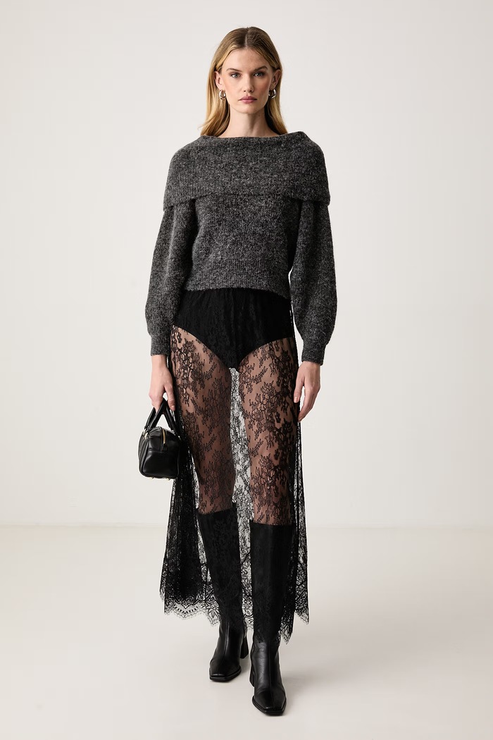 Gestuz Sweter damski z wełną 10911658 szary SS27