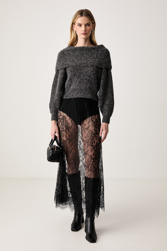 Gestuz Sweter damski z wełną 10911658 szary SS27