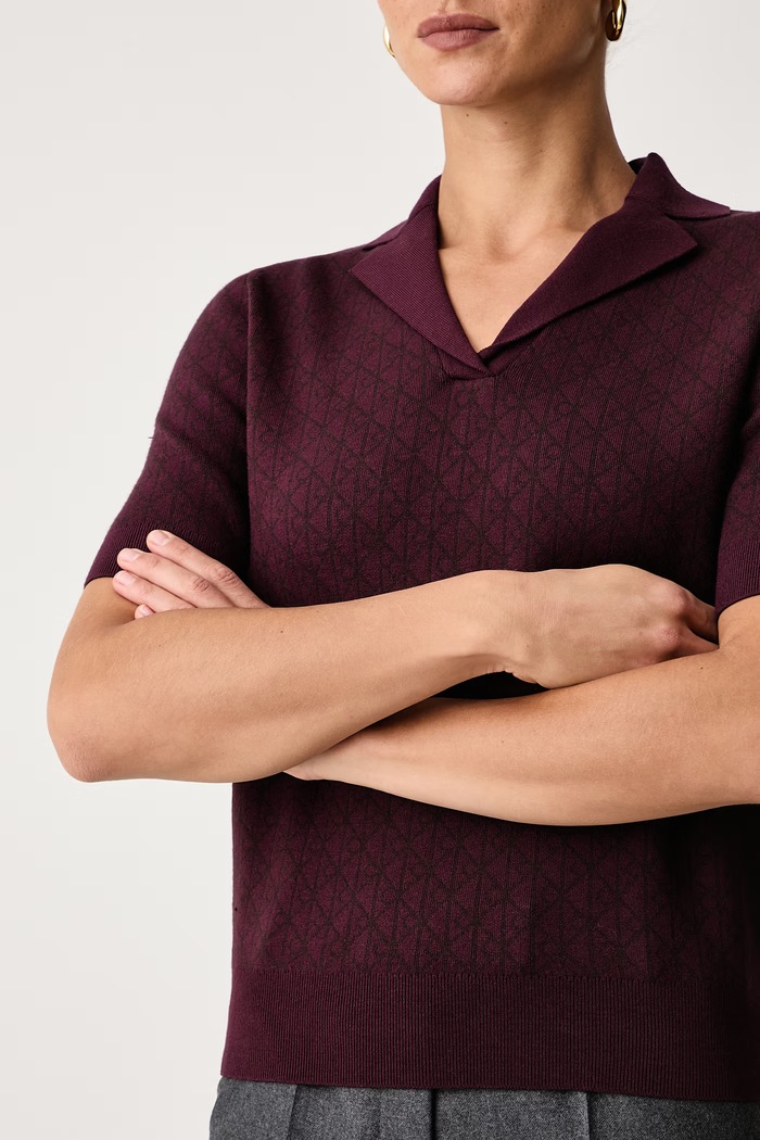 Sweter z krótkim rękawem damski z wiskozą Calvin Klein LV044J300G bordowy