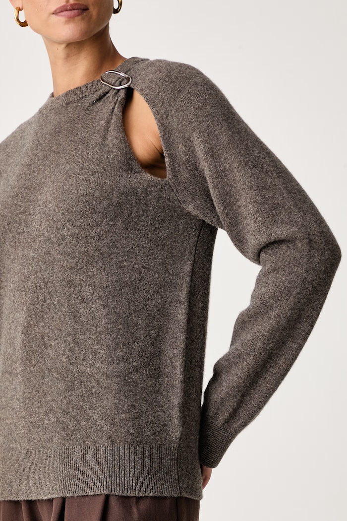 Sweter damski wełniany Calvin Klein LV044J312G brązowy