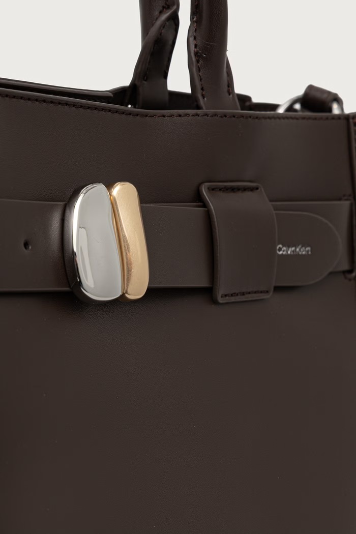 Torebka shopper damska z imitacji skóry Calvin Klein LV04F3866G brązowy