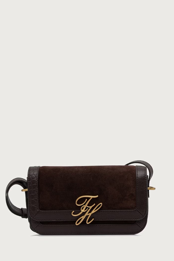 Tommy Hilfiger Χιαστί γυναικεία δέρμα σουέτ SCRIPT καφέ AW0AW19378