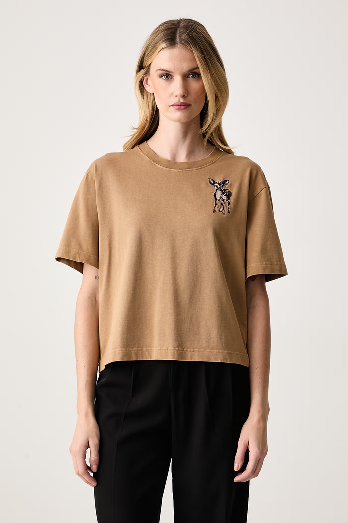 MUNTHE T-shirt damski bawełniany brązowy 264110826461