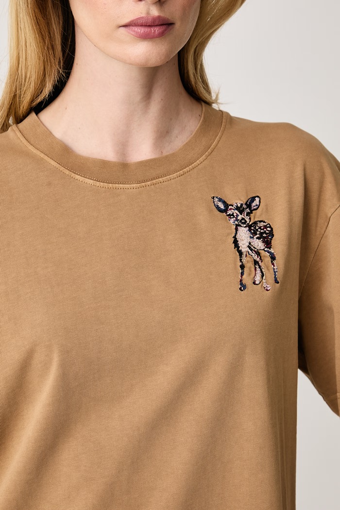 T-shirt damski bawełniany MUNTHE 264110826461 brązowy