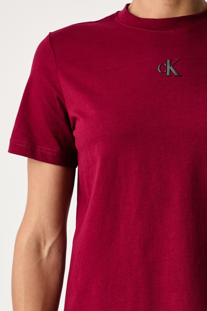 T-shirt damski bawełniany Calvin Klein LV044J800G bordowy