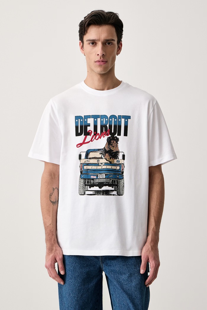 Les Deux T-shirt męski bawełniany Les Deux x Detroit Lions biały 1003214