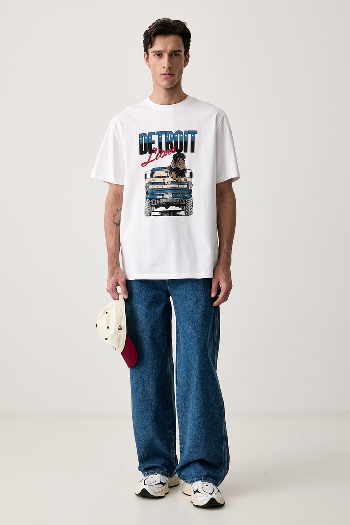 Les Deux T-shirt męski bawełniany Les Deux x Detroit Lions 1003214 biały SS27