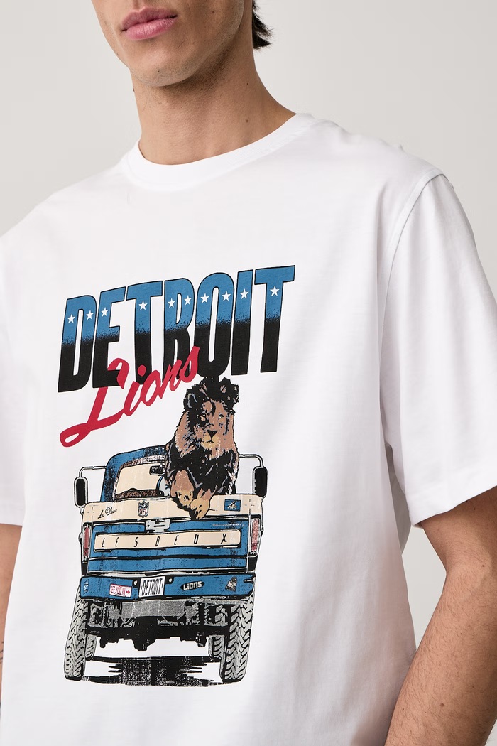 T-shirt męski bawełniany Les Deux x Detroit Lions Les Deux 1003214 biały