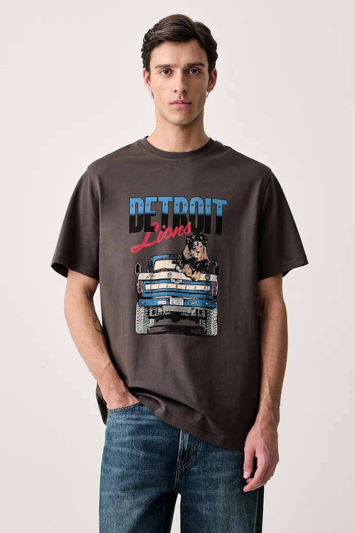 Les Deux T-shirt męski bawełniany Les Deux x Detroit Lions szary 1003214