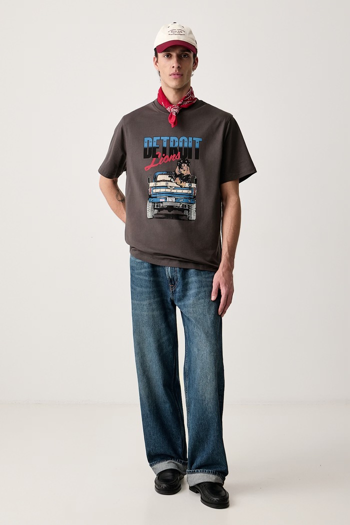 Les Deux T-shirt męski bawełniany Les Deux x Detroit Lions 1003214 szary SS27