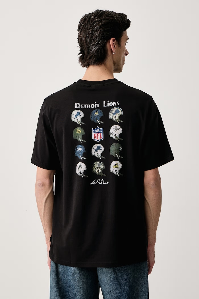 Les Deux T-shirt męski bawełniany Les Deux x Detroit Lions czarny 1003221