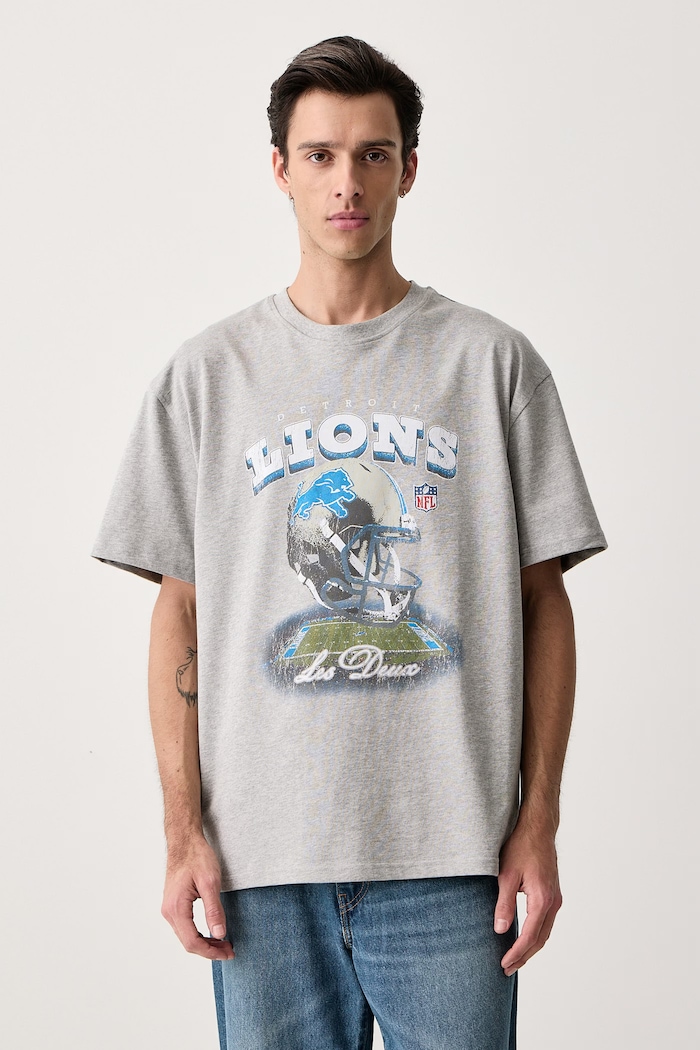 Les Deux T-shirt męski bawełniany Les Deux x Detroit Lions szary 1003223