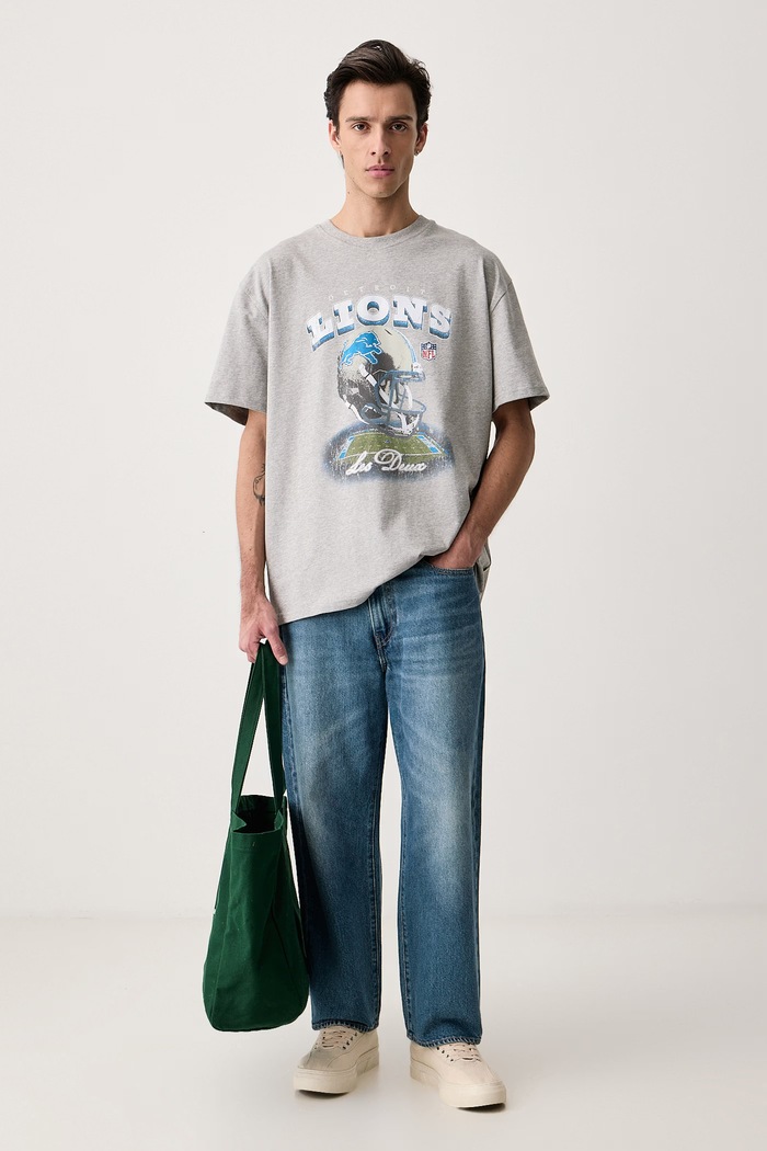 Les Deux T-shirt męski bawełniany Les Deux x Detroit Lions 1003223 szary SS27