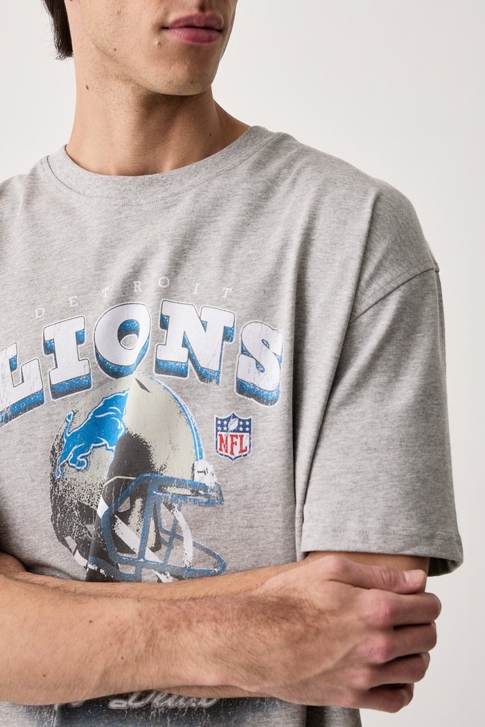 T-shirt męski bawełniany Les Deux x Detroit Lions Les Deux 1003223 szary