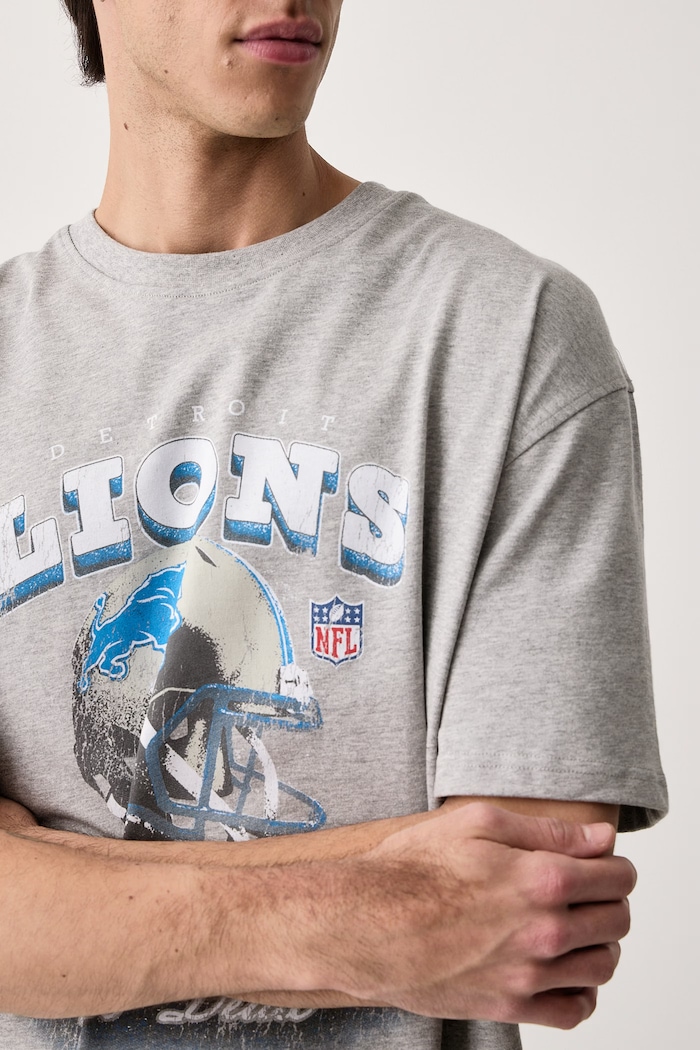 T-shirt męski bawełniany Les Deux x Detroit Lions Les Deux 1003223 szary