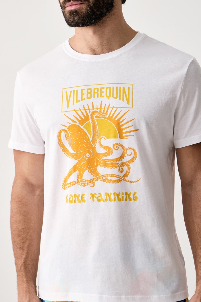 Ρούχα Vilebrequin T-shirt ανδρικό βαμβακερό TEWIS TWSFP302 λευκό