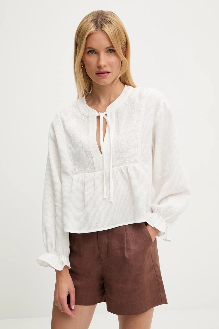 Answear Lab bluza din bumbac forma V alb FT974