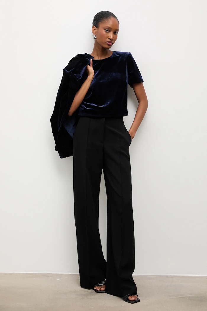 Answear.LAB bluză de catifea 3081 bleumarin WA25