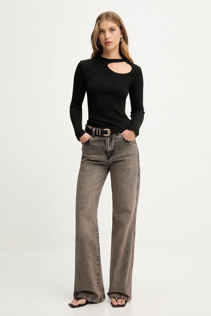 Answear.LAB longsleeve uni negru IVVI.22.TOS