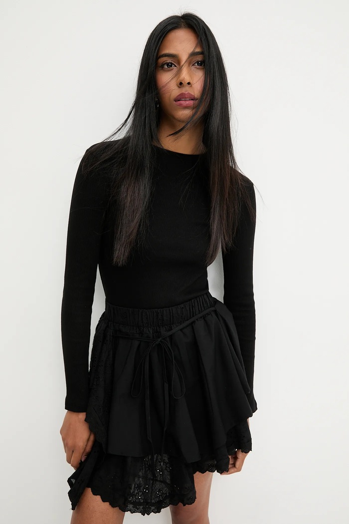 Answear.LAB Longsleeve negru IVVI.PLAIN.TOS