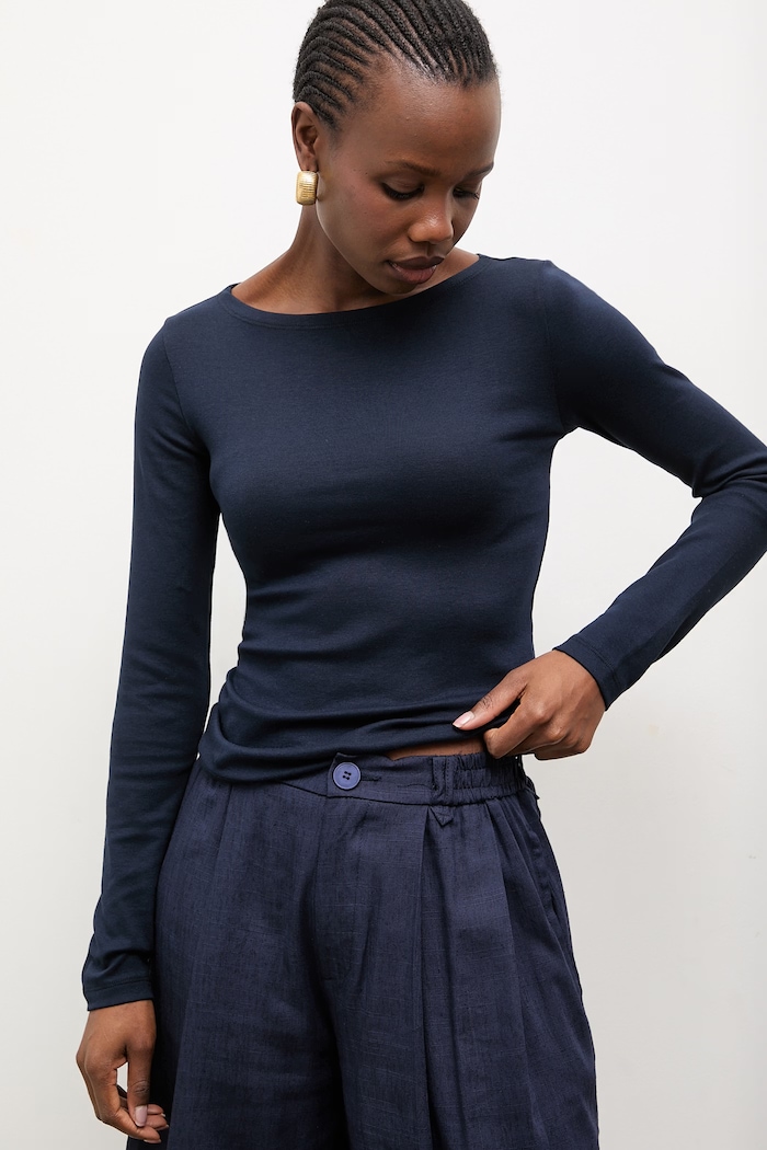 Answear.LAB longsleeve uni bleumarin dv.hit.sng.tak