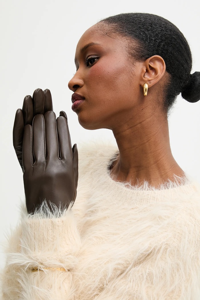 Answear.LAB Rękawiczki skórzane brązowy plain glove