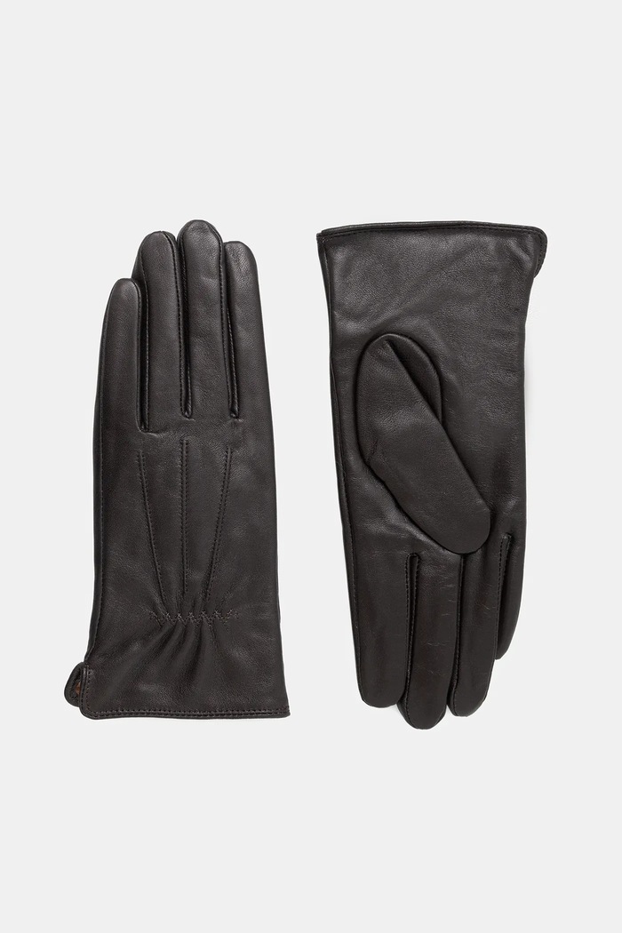 Answear.LAB rękawiczki skórzane skóra licowa brązowy fitted glove