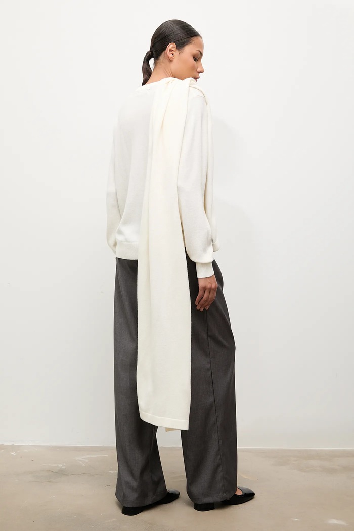 Answear.LAB sweter z wełny merino z szalem okrągły beżowy WA25-SWD022