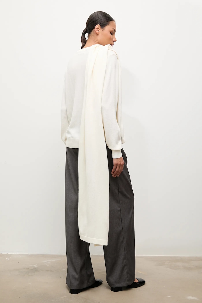 Answear.LAB sweter z wełny merino z szalem okrągły beżowy WA25-SWD022