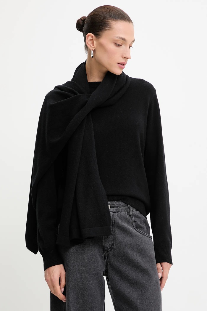 Answear.LAB sweter z wełny merino z szalem WA25-SWD022 czarny