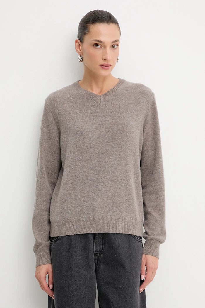 Answear.LAB pulover iz merino volne s šalom rjava WA25-SWD028