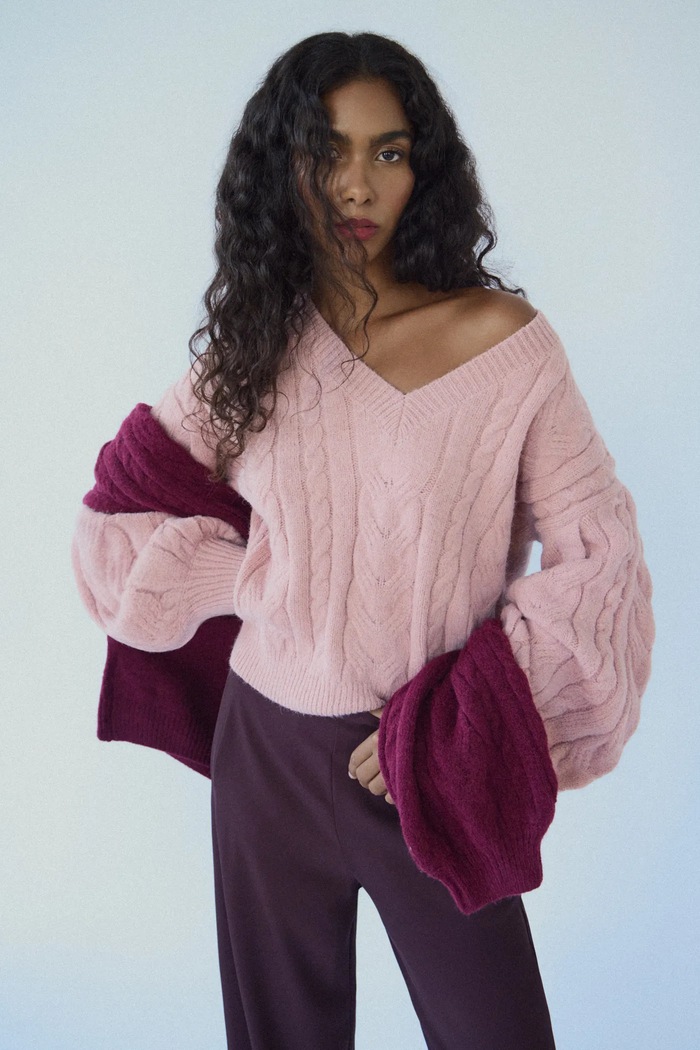 Answear.LAB maglione in lana scollo a V rosa lu4410.fh