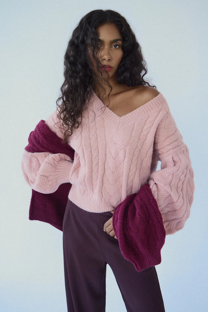 Answear.LAB maglione in lana scollo a V rosa lu4410.fh