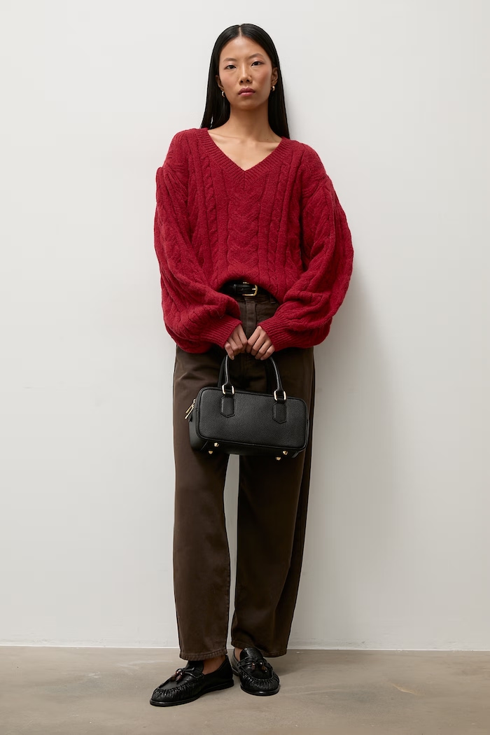 Answear.LAB Sweter damski z dodatkiem wełny lu4410.fh bordowy WA25