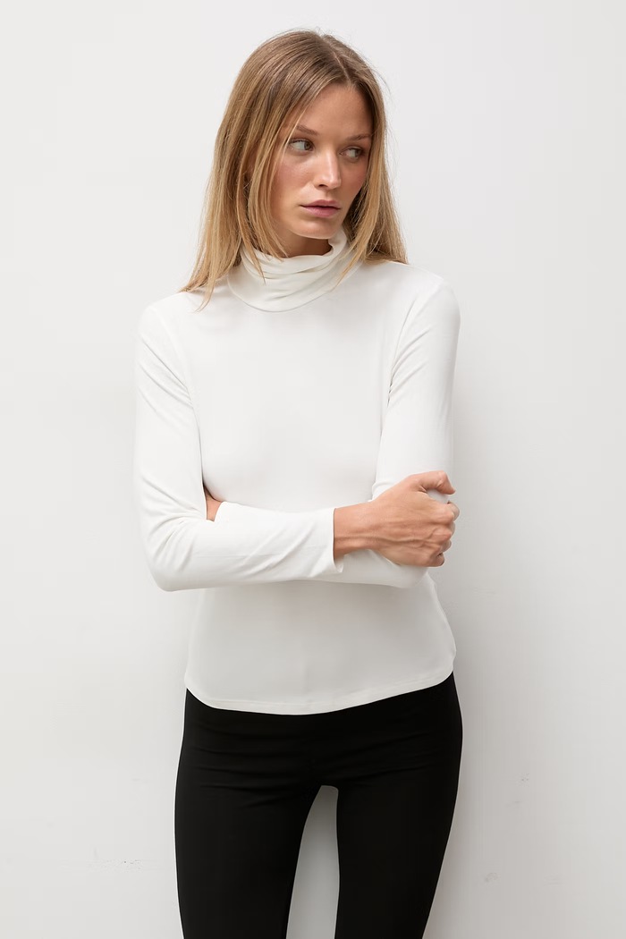 Answear.LAB longsleeve damski bawełniany z elastanem biały ASC-2895.fjk