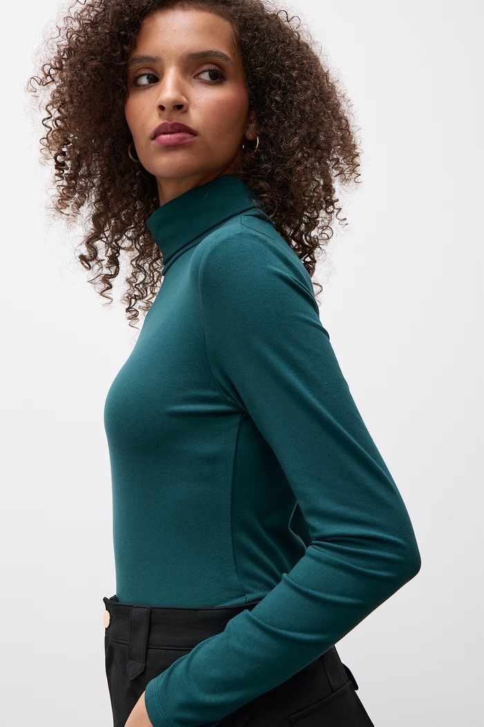 Longsleeve damski bawełniany z elastanem Answear.LAB ASC-2895.fjk turkusowy