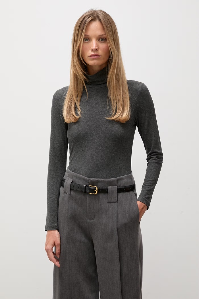 Answear.LAB longsleeve damski bawełniany z elastanem szary ASC-2895.fjk