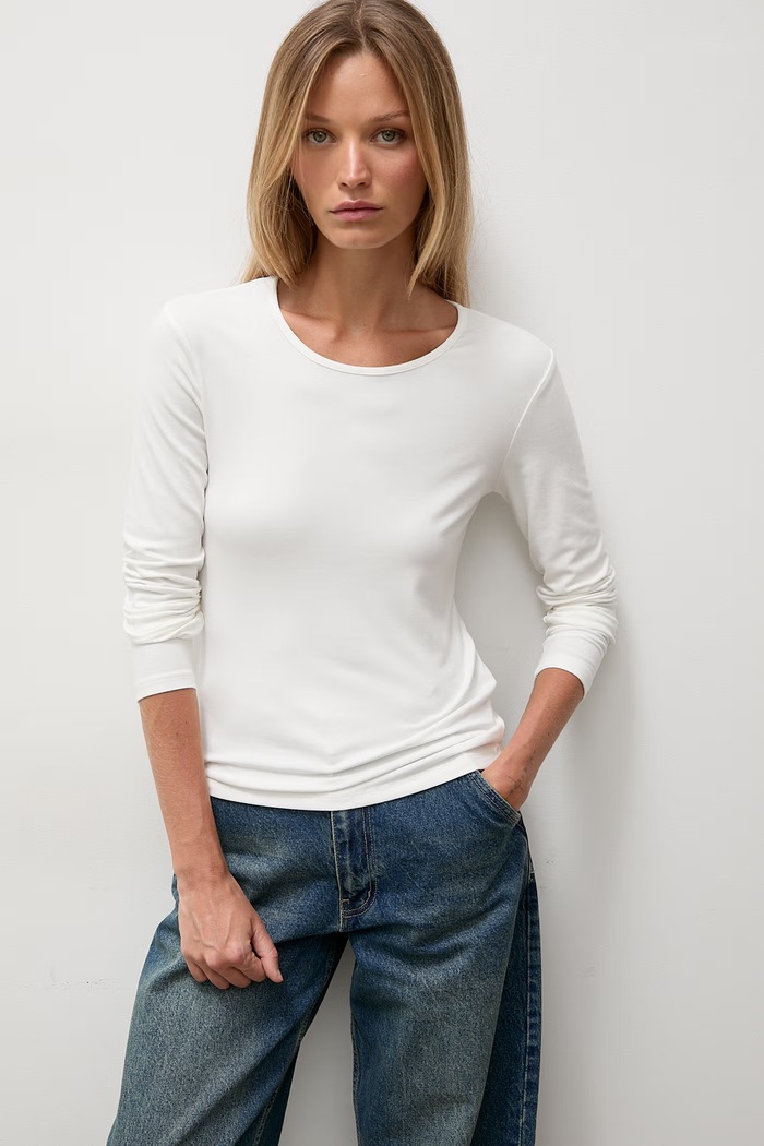 Answear.LAB longsleeve damski bawełniany z elastanem biały ASC2893.fjk